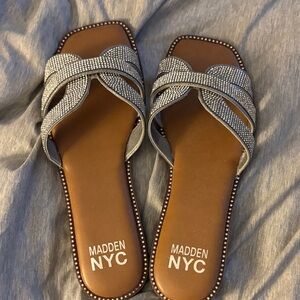 Steve Madden Silver and Brown Slide Sandals